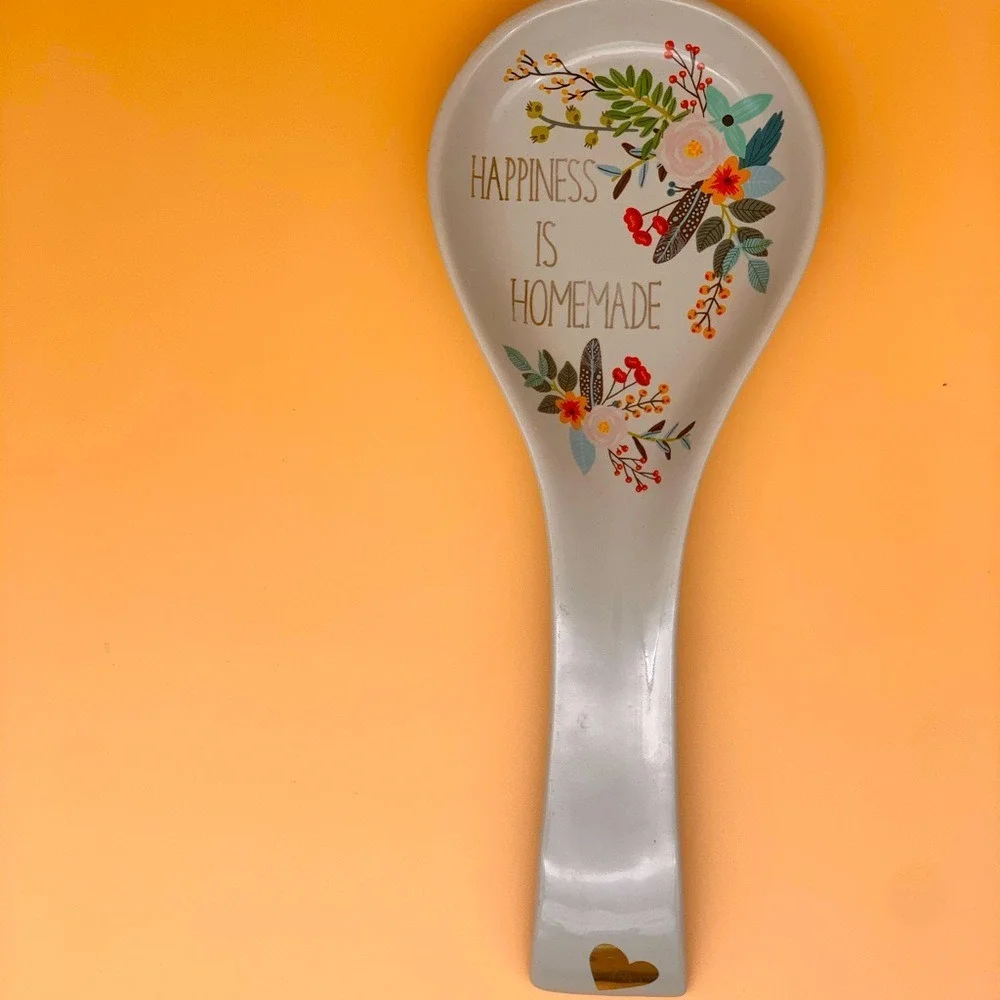 Spoon Rest Happiness Is Homemade Floral Design Ceramic Kitchen Accessory